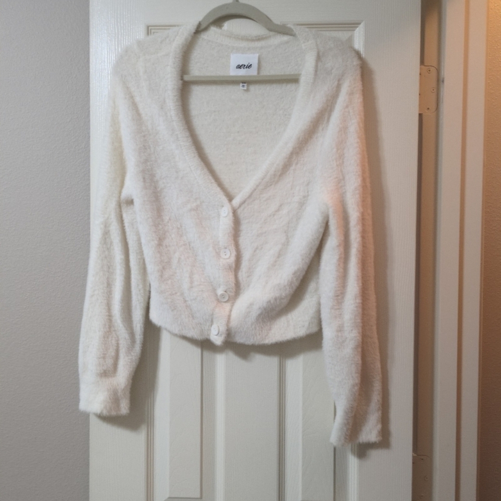 Aerie Cream Button-Up Women Cardigan